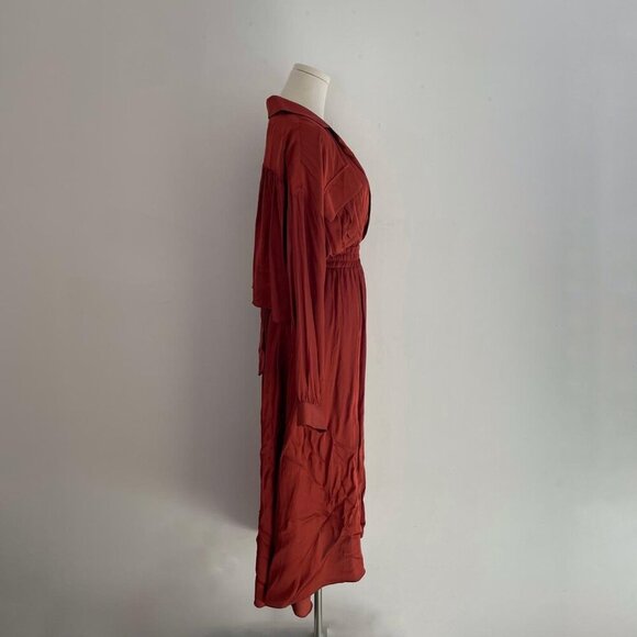MISA Los Angeles Blair Dress in Burnt Orange | Long Sleeve Belted Midi | Size S - Picture 2 of 6